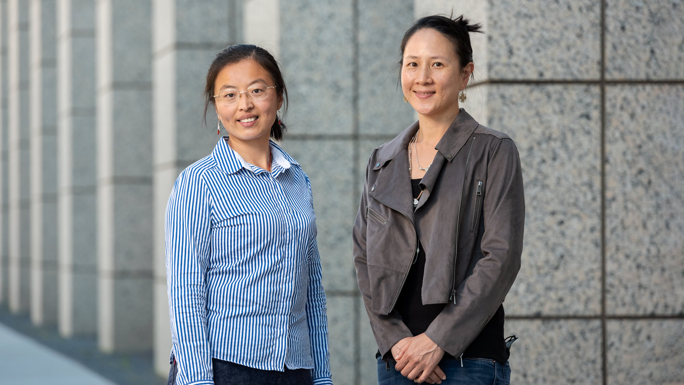 Tongcui Ma and Nadia Roan standing outside Gladstone Institutes